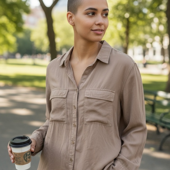 Altar'd State Light Brown/Tan Long-sleeve Button-Down Shirt - Picture 1 of 5